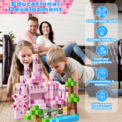 Magtribe™【Sakura Pink】Magnetic Building Blocks | 100 PCS | 0.8" | Castle