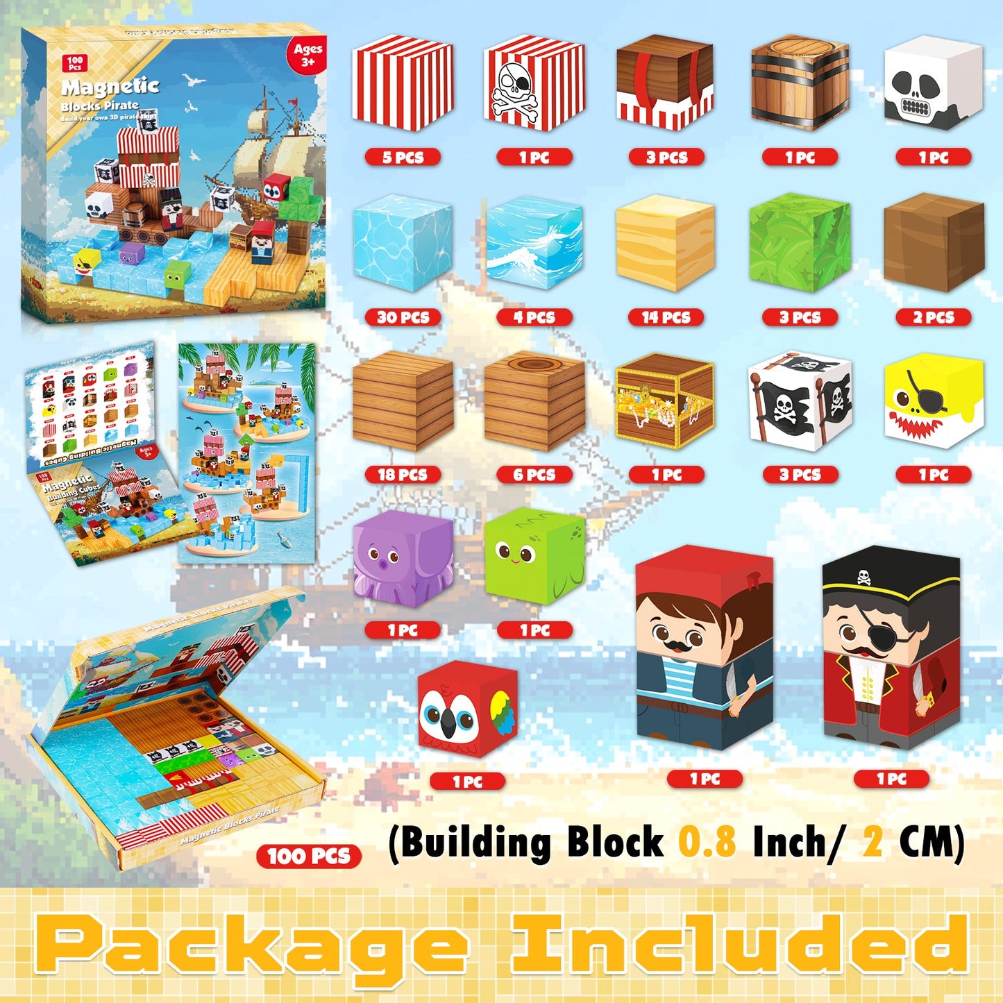 Magtribe™【Pirate Ship】Magnetic Building Blocks | 100 PCS | 0.8" | Fiction