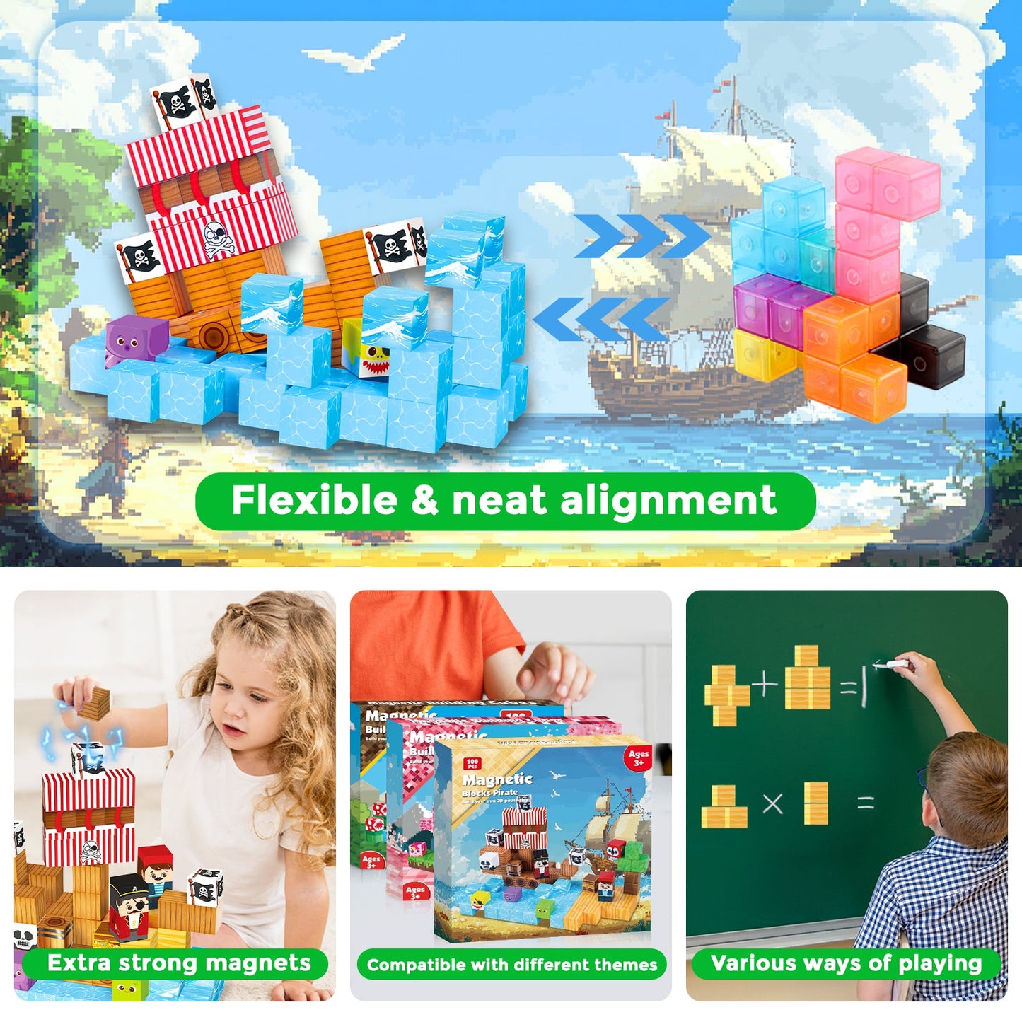 Magtribe™【Pirate Ship】Magnetic Building Blocks | 100 PCS | 0.8" | Fiction