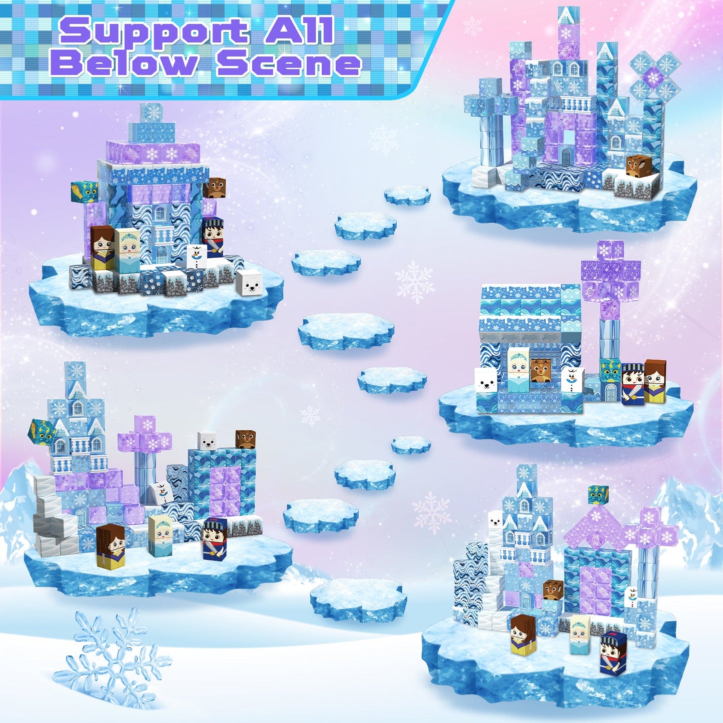 Magtribe™【Clear Blue】Magnetic Building Blocks | 100 PCS | 0.8" | Castle