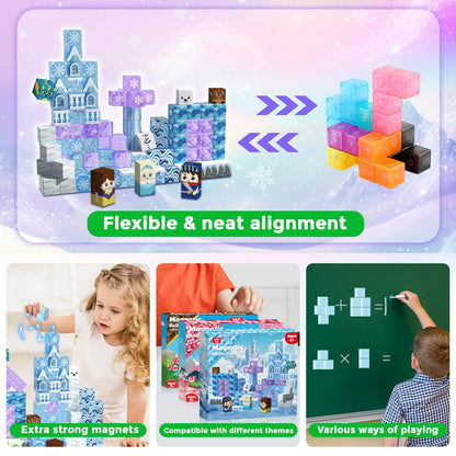 Magtribe™【Clear Blue】Magnetic Building Blocks | 100 PCS | 0.8" | Castle