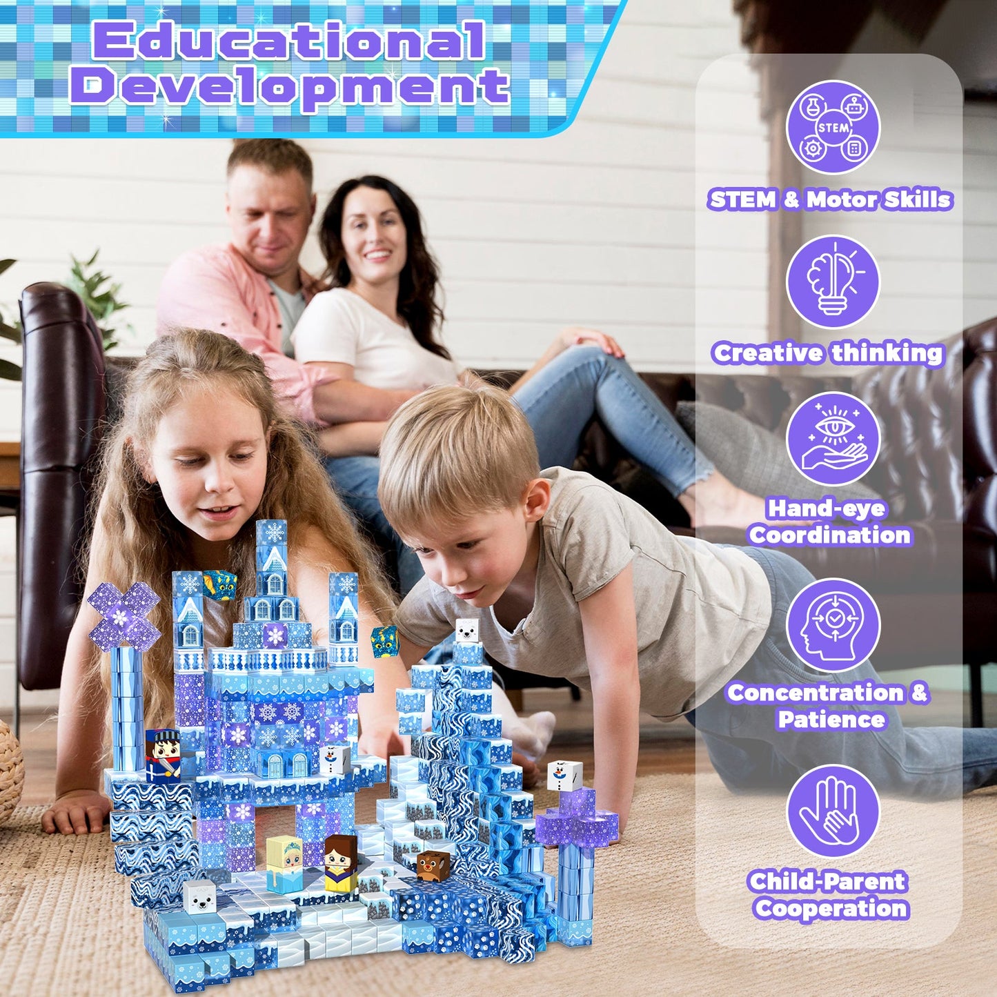 Magtribe™【Clear Blue】Magnetic Building Blocks | 100 PCS | 0.8" | Castle