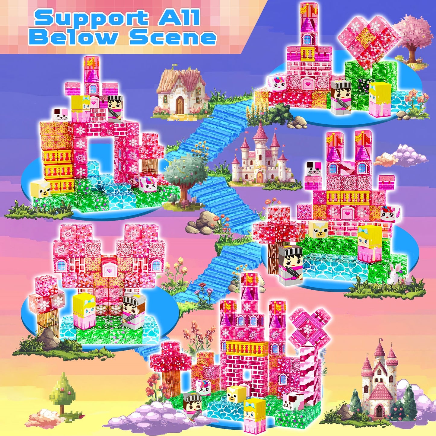 Magtribe™【Clear Pink】Magnetic Building Blocks | 100 PCS | 0.8" | Castle