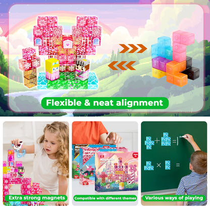 Magtribe™【Clear Pink】Magnetic Building Blocks | 100 PCS | 0.8" | Castle