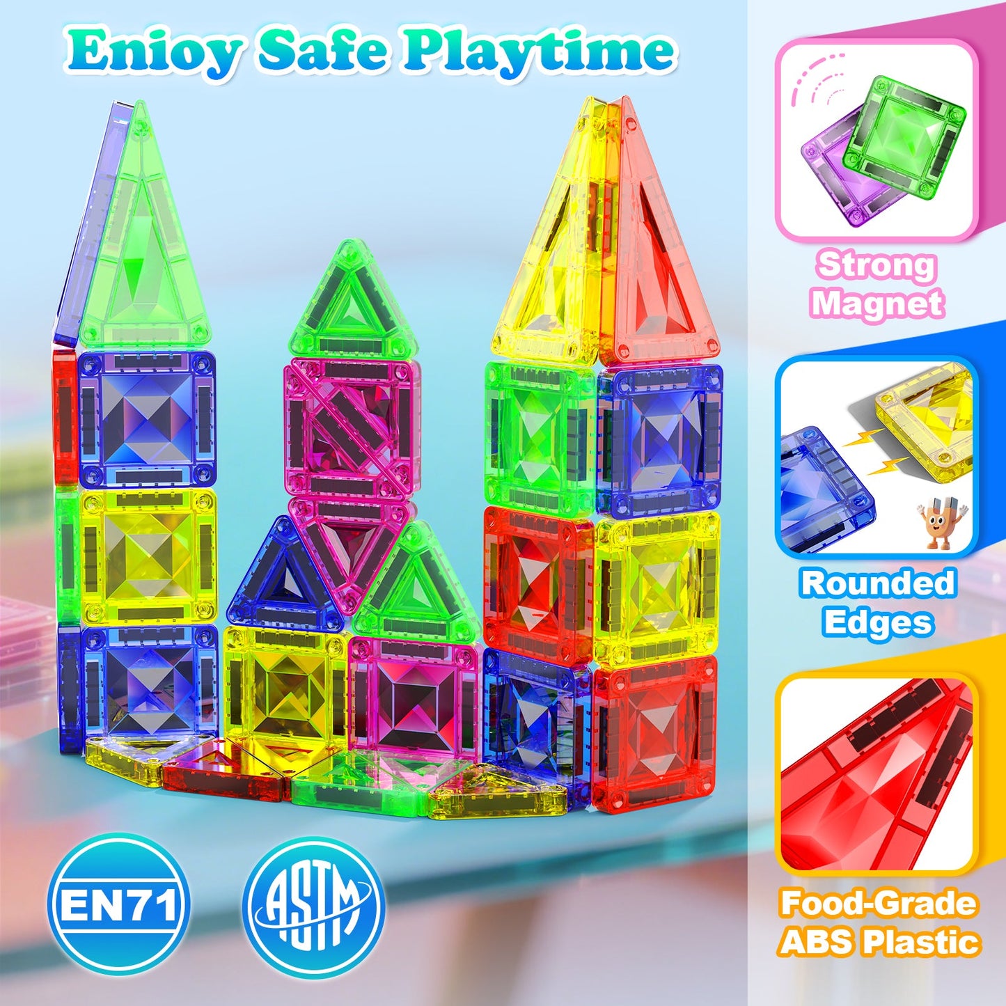 Magtribe™【Symmetric Learning】Magnetic Building Blocks | 40 PCS | 1.5" | Tile