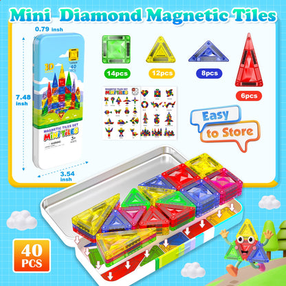 Magtribe™【Symmetric Learning】Magnetic Building Blocks | 40 PCS | 1.5" | Tile