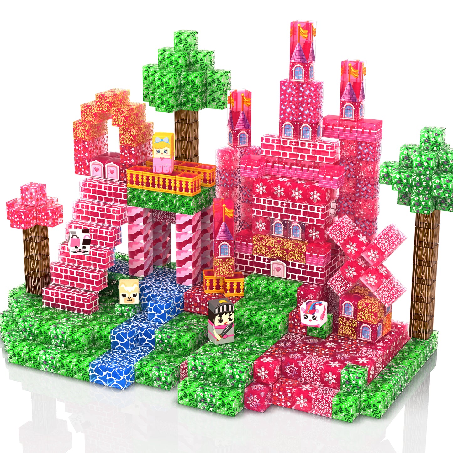 Magtribe™【Clear Pink】Magnetic Building Blocks | 100 PCS | 0.8" | Castle