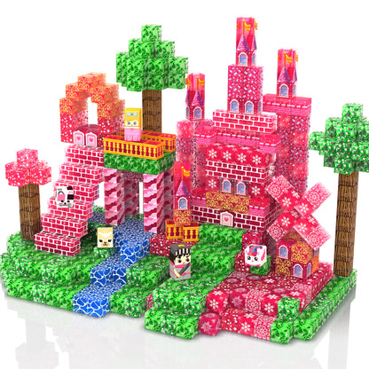 Magtribe™【Clear Pink】Magnetic Building Blocks | 100 PCS | 0.8" | Castle