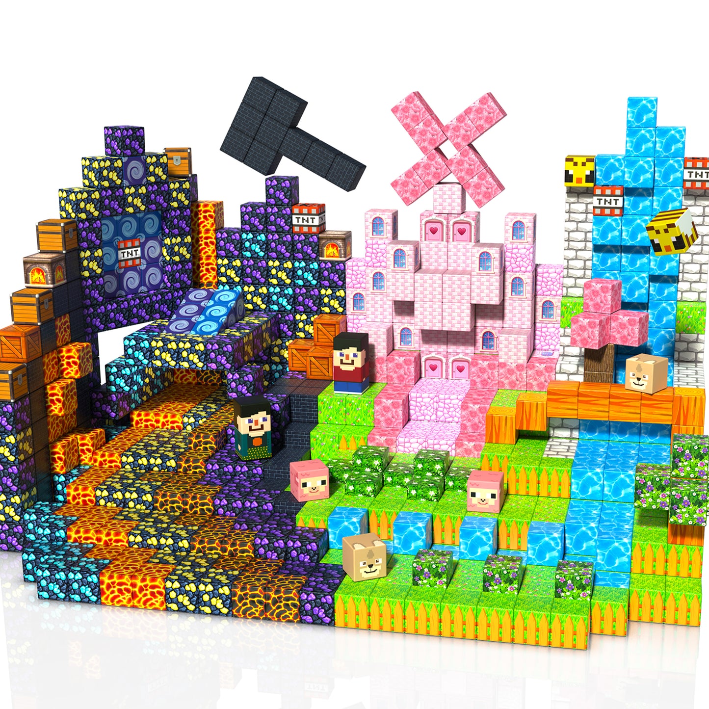 Magtribe™【Pink x Forest x Dark】Magnetic Building Blocks | 200 PCS | 0.8" | Adventure