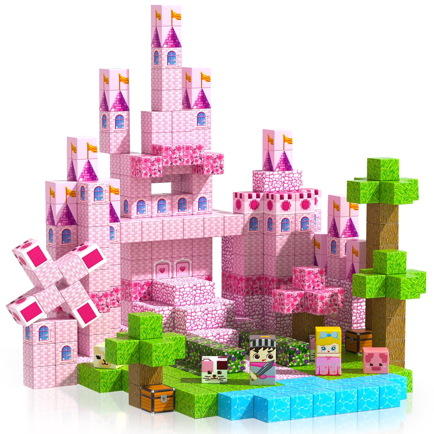 Magtribe™【Sakura Pink】Magnetic Building Blocks | 100 PCS | 0.8" | Castle
