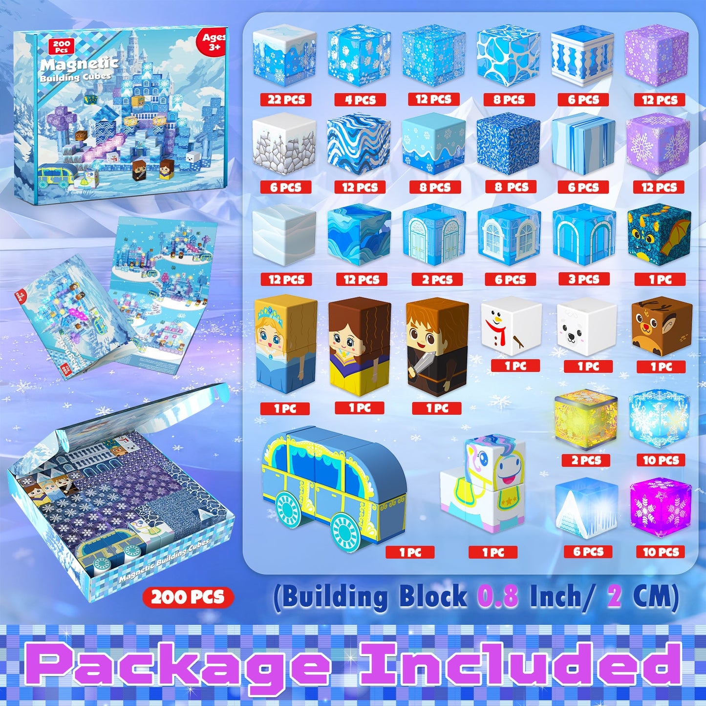 Magtribe™【Ice Valley】Magnetic Building Blocks | 200 PCS | 0.8" | Glowing